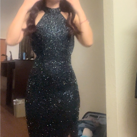 Cache iridescent beaded silk Gown formal backless prom homecoming eveningwear - Picture 4 of 16